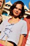 Regular Fit V-Neck Wrinkled Fabric Short Sleeve Light Blue Blouse F1009Ax26Sm