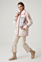 Pink Babs Fiber Filled Women's Fabric Coat with Illustrated Sleeve Collar Tip and Pocket Lamb Fur Zipper - 3