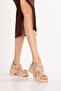 Genuine Leather Platform Heeled Sandals Pkr.64004 Gold - 2
