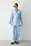Blue Cotton Kimono Wide Leg Pants Set - 2
