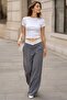 Dark Gray Belt Detailed Wide Leg Pants Mg1834