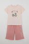 Girl's Capri Set with Flower and Bird Figures, 5-10 Years Old, Powder - 3