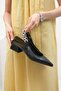 Sophie Black Color Open Back Stone Banded Women's Short Heeled Shoes - 3