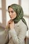 100% Twill Silk Crispy Flower Patterned Khaki Colored 90X90 Scarf Planting Shape: Hand Sewing - 7