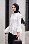 Hakim Yaka Buttoned Front Lined Ruffled Polyviscon Tunic -White - 2