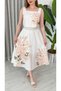 Women's Square Neck Blouse Skirt Double Floral Linen Set - 5