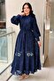Rose Sequin Embroidered Belted Evening Dress - 2