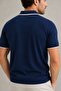 Navy Blue 100% Cotton Piped Half-Zip Polo Neck Knitwear T-Shirt - 4