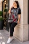Black Tunic Leggings Set Viscose Fabric Digital Printed Stone Detail Large Size C6003 - 5