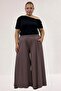 49003 Plus Size Combed Cotton Skirt Trousers with Elastic Waist - Mink