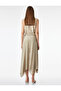 Viscose Fabric Asymmetrical Cut Chiffon Midi Skirt with Belt Detail - 3