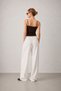 Women's White Loose Cut Wide Leg Linen Trousers with Elastic Waist - 3