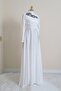 Evening Dress with Stone Collar and Draped Front -White - 2