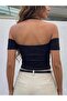 Women Halter Neck Halter Top and Back Low-Cut Bodycon Short Sleeve Madonna Collar Blouse - 4