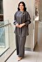 Yaka Gold Buttoned Asymmetrical Cut Tunic Trouser Set