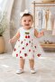Cherry Patterned Tulle Dress with Ribbed Sleeves, Summer Style, Snap Button Bottom Bodysuit for Girls - 2