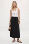 Women's Seaside Black Lined Elastic Waist Woven Long Skirt with Pockets