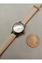 Vintage Model Women's Wristwatch, Retro Style Silver Color Case, Classic Plain Beige Color Band, Minimal White Dial - 6