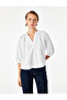 Cotton Round Mandarin Collar Short Balloon Sleeve Oversize Shirt - 2