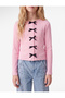 Ribbed Long Sleeve Crew Neck Bow Cotton T-Shirt - 2