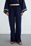 Elastic Waist Pocket Muslin Fabric Trousers - 6