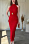 Beli Accessory Detailed Halter Neck Glittery Midi Red Dress - 5