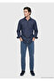 Indigo Plain Casual Fit Long Woven Casual Cotton Blend Shirt - 4