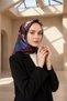 100% Twill Silk Effect Tape Patterned Plum - Indigo Colored 90X90 Scarf Sewing Shape: Hand Sewing
