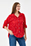 Women's Red Italian Floral Embroidered Sequined Foldable Long Sleeve Oversize Poplin Shirt Size 40 - 44 - 2
