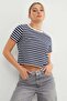 Striped Crew Neck Transitional Crop T-Shirt - 6
