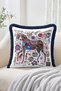 Colorful Patchwork Horse Figured Floral Motif Navy Blue Fringed Throw Pillow Cover - Bohemian Decorative Pillow Cover