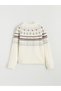Alita City Lcw Kids Beige Oval Collar Patterned Girls' Knit Sweater - 3