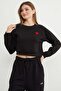 3 Thread Heart Embroidered Crop Sweatshirt - 3