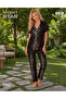 Venus 5 Button Brown Leopard Patterned Pajama Set