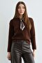 Scarf Detailed Crew Neck Bearded Knitwear Sweater - 4