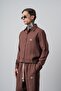 Men's R Embroidered Long Sleeve Muslin Oversized Shirt Brown - 3