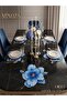 Blue Chrysanthemum Flower Pattern 3D Design Digital Printed Laser Cut Stain Resistant American Service Set 6 Pieces