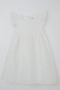 Girl's Lace Dress with Floral Embroidery and Zipper on the Back, Ages 5-10, Ecru - 5