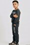 Boy's Tracksuit Set with Music Themed Headphone Print, Ages 4-8, Dark Gray Melange - 2