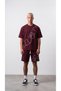Men's Embroidery Detailed Regular Fit T-Shirt Shorts Set Burgundy