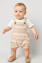 Baby 2-Piece Salopet Set 100% Cotton Summer Short Sleeve T-Shirt Striped Girls Boys - Beige