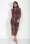 Leopard Patterned Gathered Front Lined Tulle Dress - 3