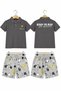 My Little Brother's Peanuts Themed Collared T-Shirt and Patterned Shorts Boys' Set - Gray - 2