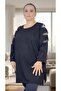 Window Detail on the Sleeves, Stone Embroidered, Bicycle Collar, Slit, Viscose Fabric, Extra Large Size Bluz - 3