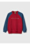 Boy's Red Crew Neck Sweatshirt with Embroidered Ribbed Front and Raglan Sleeves