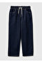Boy's Dark Denim Pants with Drawstring Waist and Cuffed Legs