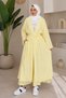 Women's Belted Kimono Cardigan Wide-Legged Pants 2-Piece Abaya Set 1230 Yellow - 5