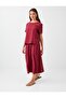 Red Elastic Waist Wide Leg Midi Modal Trousers - 2