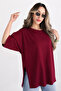 Burgundy Oversize Double Sleeve Long T-Shirt with Side Slits |   Cotton Basic Crew Neck Single Jersey Fabric Casual Comfortable T-Shirt |   Standard Size All Season - 2