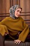 Twill Silk Scarf Navy Blue-Oil Green Patterned Tok Duruşlu Non-Slip 90X90 - 4